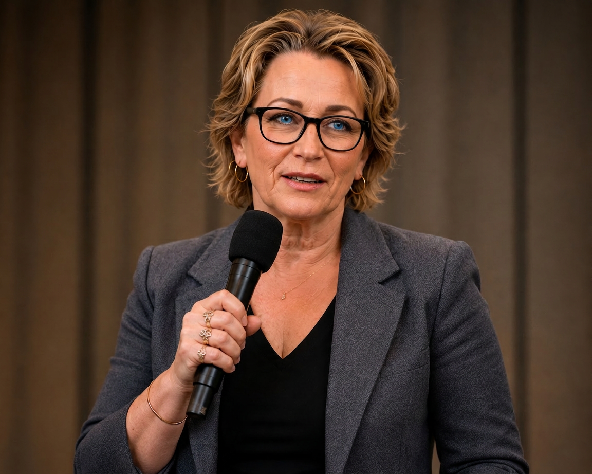 Tina Hall speaking on stage